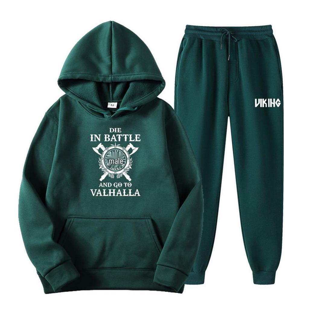 Viking Legend Men's Spring Hoodie & Pants Set - Teen & Student American Drama Style