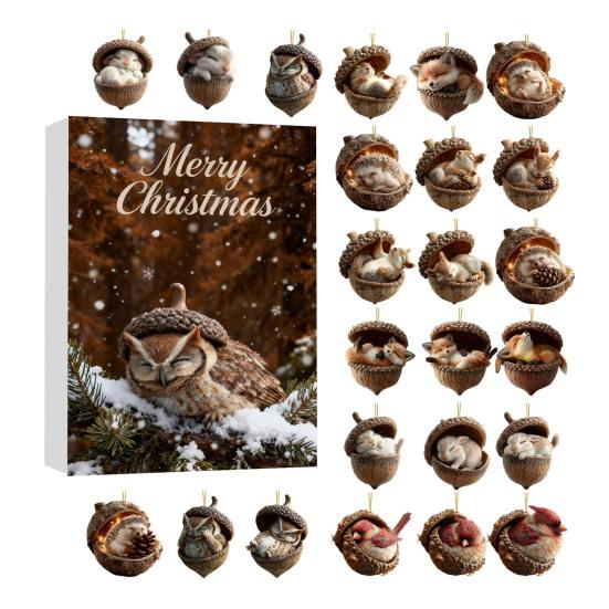 

Yousheng 2025 Forest Animal Acorn Ornaments Christmas Advent Calendar Cozy Pinecone Animals Countdown Decoration 2D Acrylic Forest Animal Ornaments D