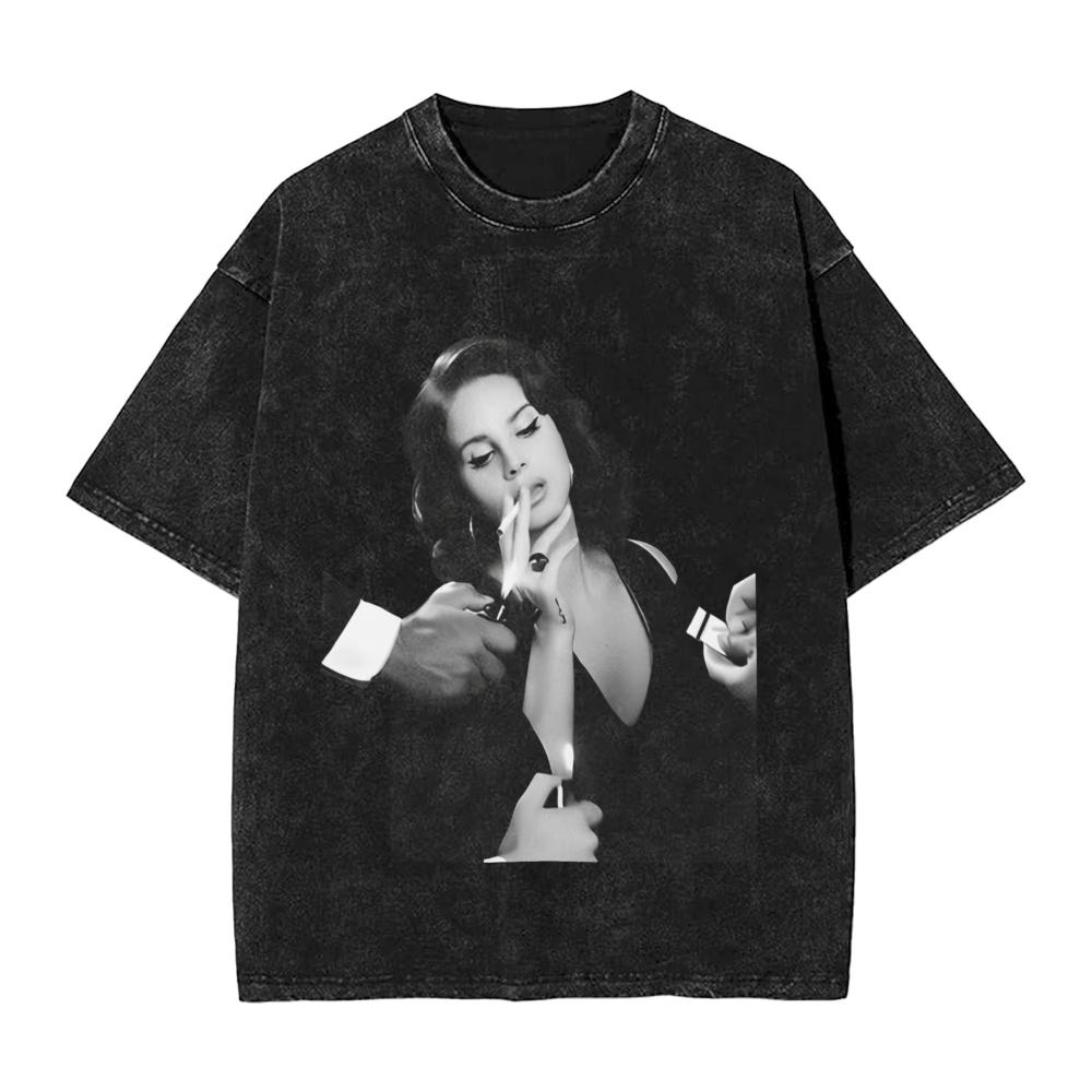 

Singer Lana Del Rey Washed Cotton TShirt Beach Aesthetic TShirts Casual Harajuku Tshirt for Male ShortSleeve Print Top Tees M