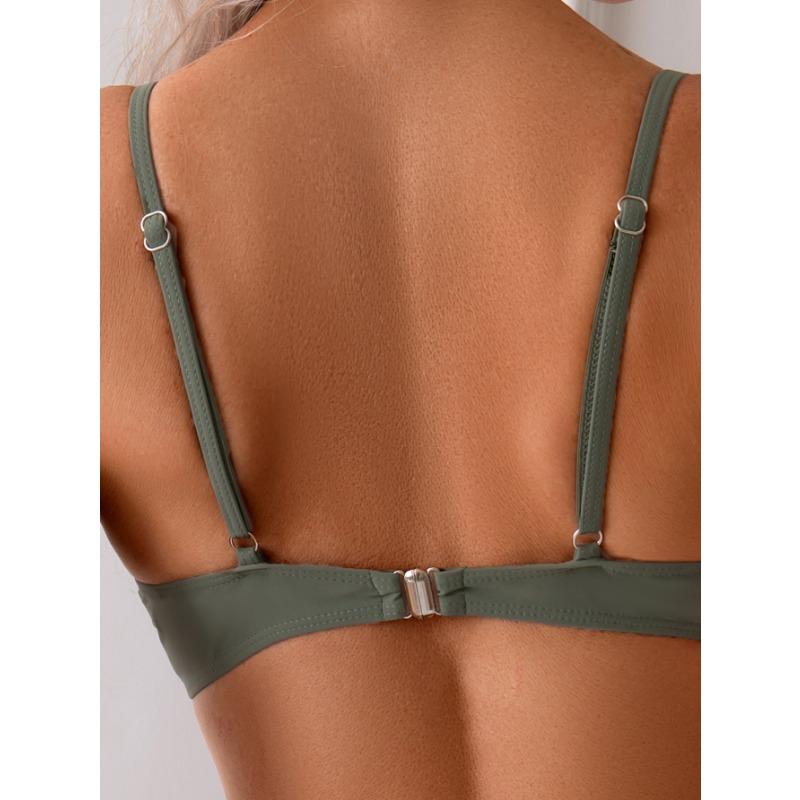 Damen Salbeigrün High Waist Bikini Set Wickel vorn Push Up Zweiteiler Badeanzug