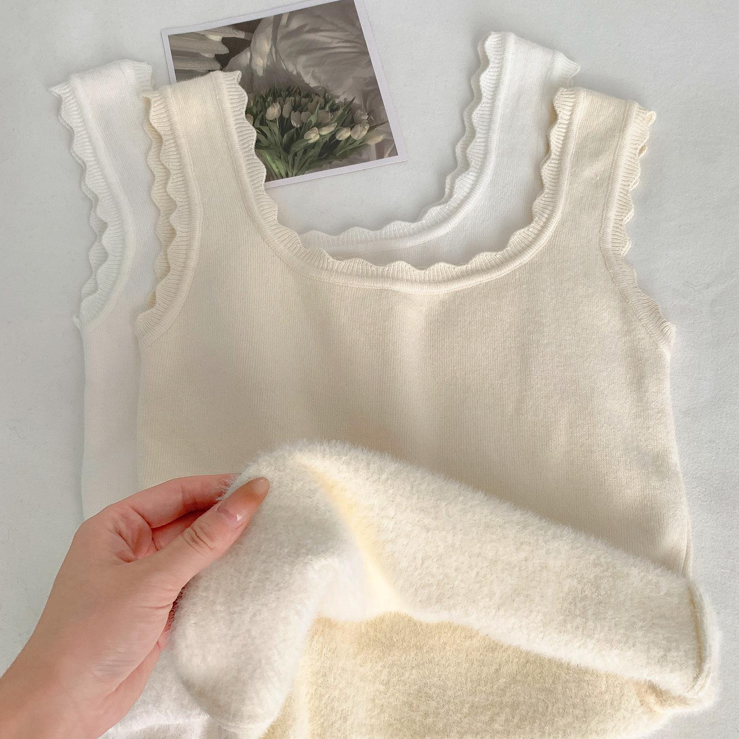 Women s White Velvet Sleeveless Slim Vest - Autumn/Winter 2025 One Size