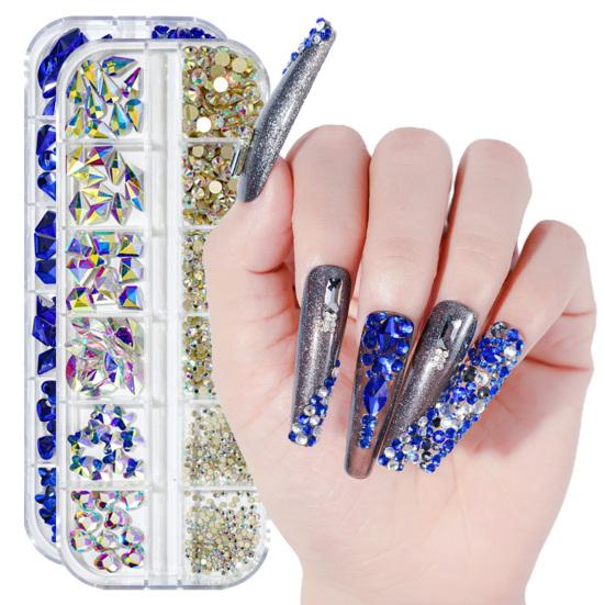 12Grids/Box Nail Art Rhinestone Flat Back Non-Drop Lightweight Mixed Colorful AB Nail Art Glitter Decorations for Manicure