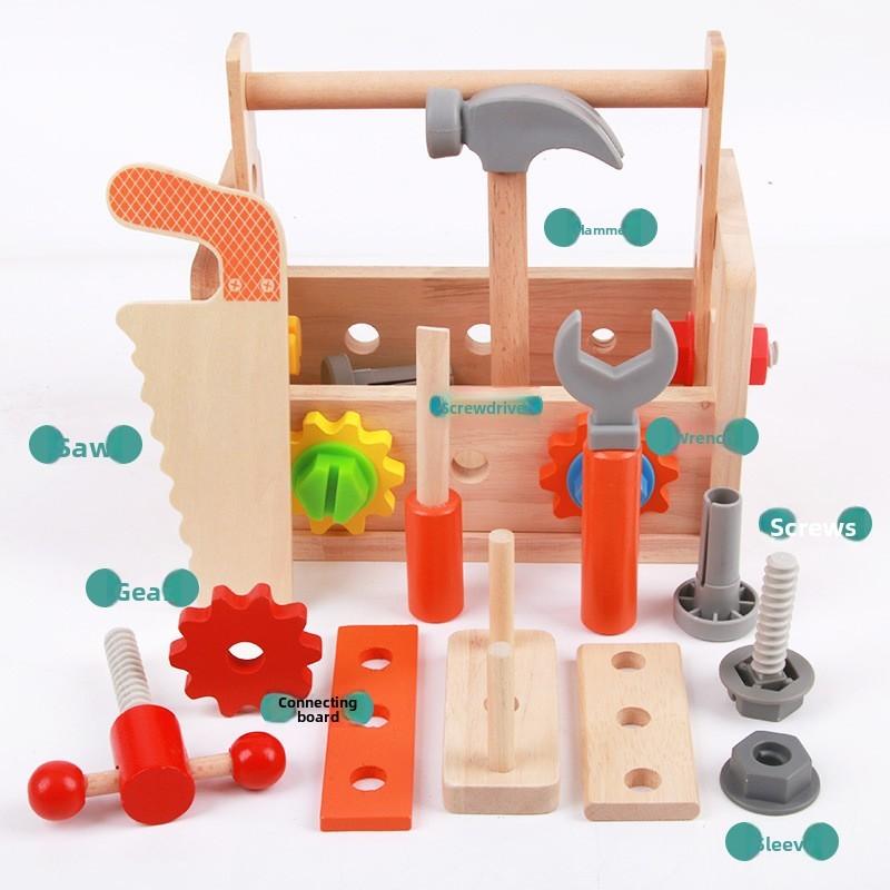 Toolbox Wooden Repair Screw Nut Disassembly Assembly Tool Table Children Toy