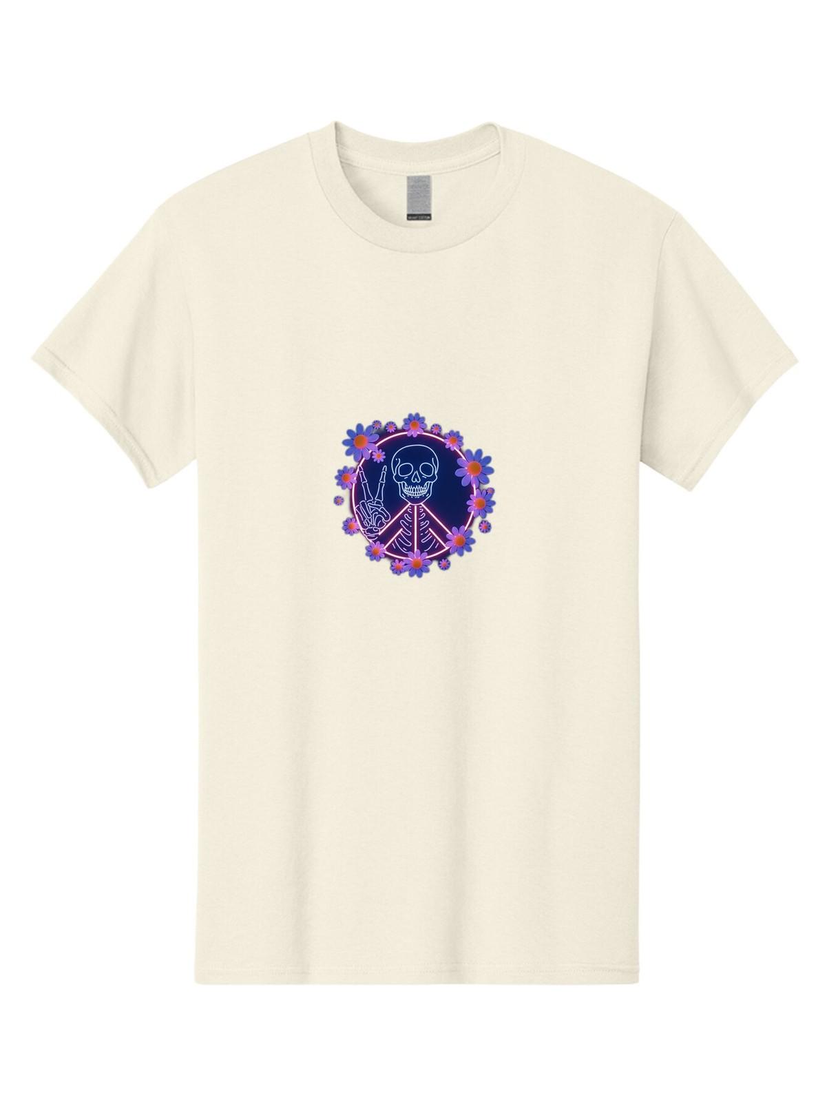 Skeleton-Peace-Sign Mens Graphic Tee, 100% Cotton, Casual Summer Wear S разноцветный