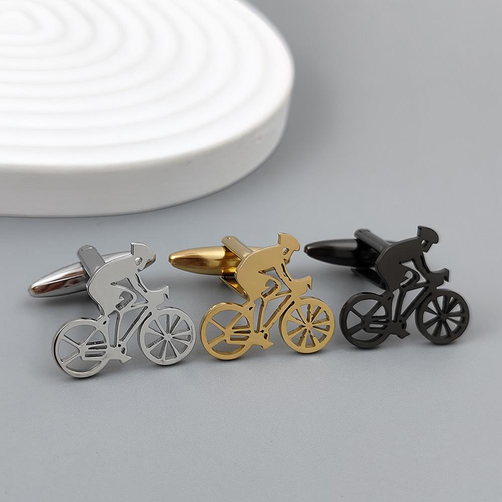 Gemelos bañados en oro de ciclista, puños de acero inoxidable negro, accesorios de botones para camisa de hombre, vestimenta formal de negocios
