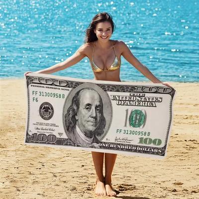1 adet Dev Dolar Baskılı Plaj Havlusu - Süper Emici, Erkekler ve Kadınlar için Büyük Boy Battaniye - Şık Yazlık Temel