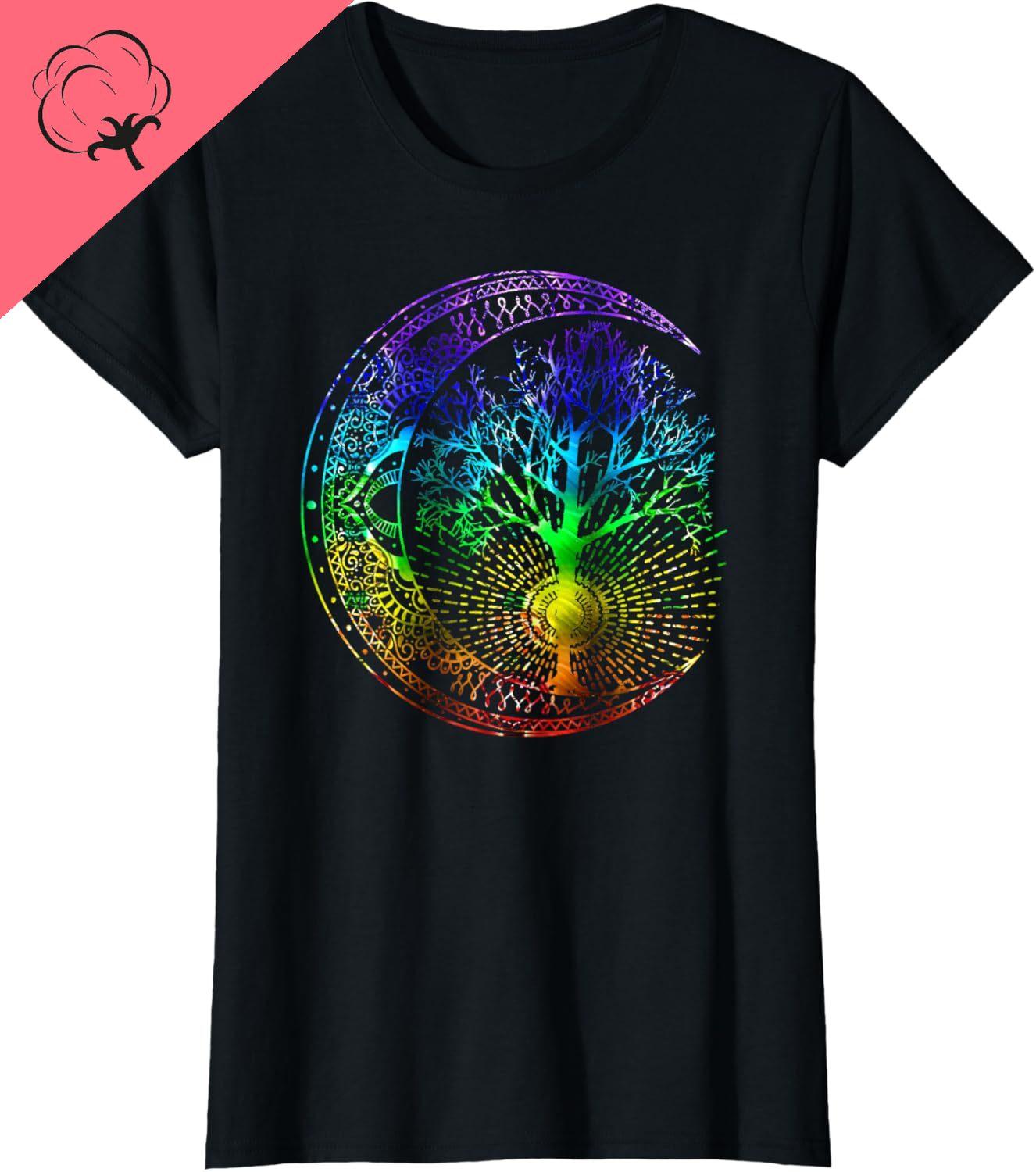 

Camisetas Classics Short Sleeve New Fashion Graphic Tshirts Unisexdala Moon Chakra Tree of Life TShirt Women Printes Tops S