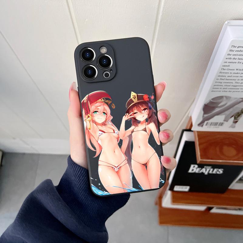 Genshin Impact Sexy Girl Original Square Liquid Silicone Phone Case For iPhone 14 11 12 13 Pro Max X XS XR 7 8 Plus DIY Cover