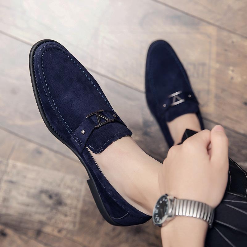 Men s Slip-on Suede Leather Loafers - Pointed Toe, Casual & Driving Shoes, Plus Size 43 синий