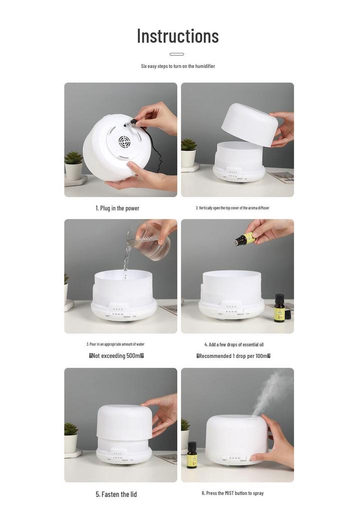 Compact 500ML Remote Controlled Ultrasonic Aroma Diffuser & Humidifier with Silent Muji Style for Bedroom