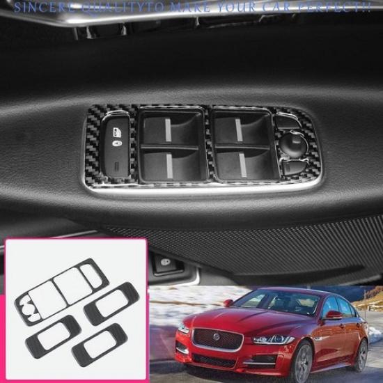 For Jaguar XE 2016-2019 Real Carbon Fiber Window Lift Lock Switch Panel Trim 4PC