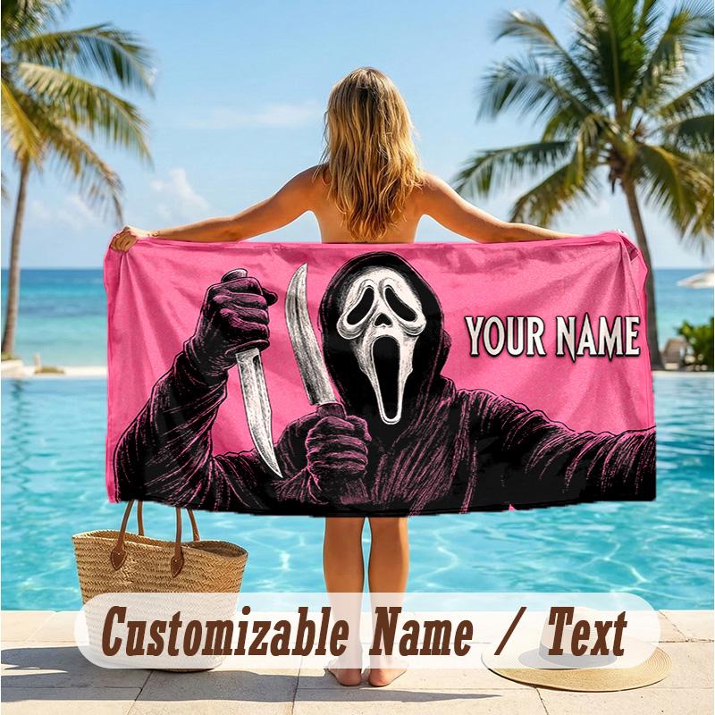 Custom Text Beach Towel, Soft Absorbent Swimming Multi-use TowelScream Ghostface