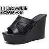 Fashion Outside Wear Slope Heel Shoes Summer Platform Hollow High Heel Fish Mouth Mesh Slippers Large Size Casual Zapatos Mujer