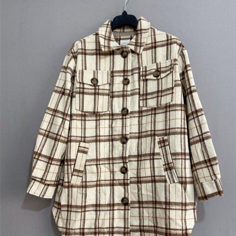 Mevin's Plus Size Women's Clothing Mid Length Long Length Gingham Shirt Jacket Sweatshirt Plaid Shacket
