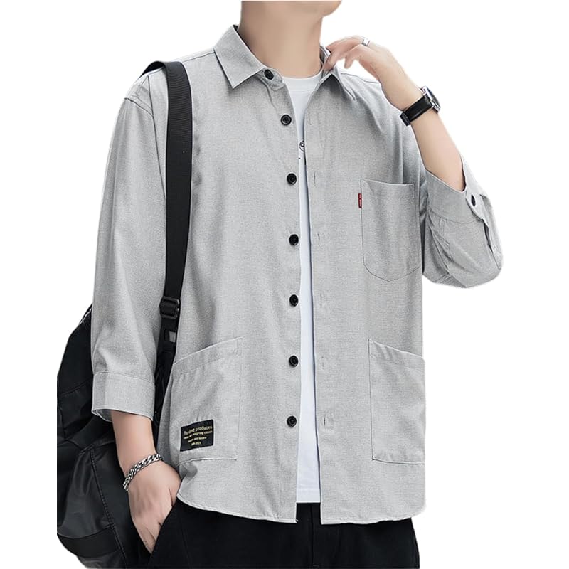 

[foveitaa] shirt men s summer clothes oxford shirt 3/4 sleeve Fashionable shirt y shirt big size Relaxing ice silk cool Cool feeling Sweat absorbent