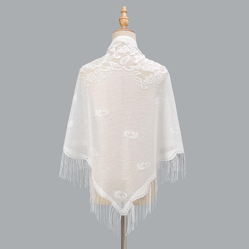 Women's Breathable Solid Color Tassel Triangle Scarf Shawl - Nylon, Hollow Out Design