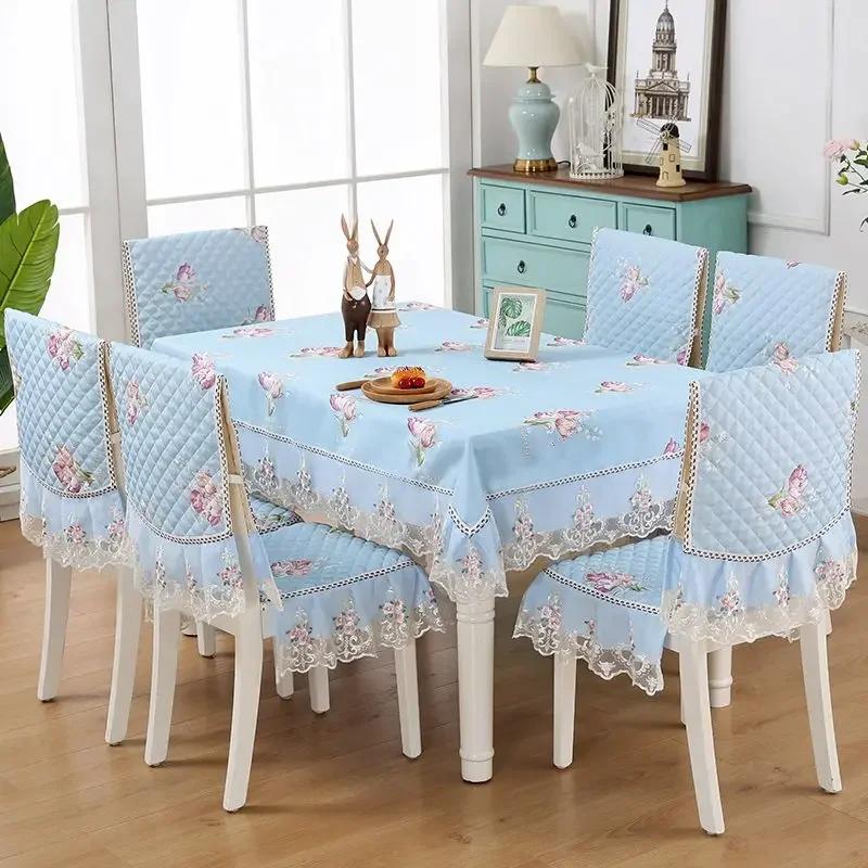 Modern Minimalist Jacquard Dining Table Cloth Set Anti Slip Chair Cushion Chair Cover Four Season With Lace Round Table Cloth