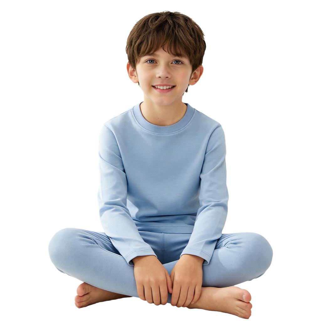 Dětská termo prádlová souprava o 2 kusech: Teplý kulatý výstřih s dlouhým rukávem a legíny s elastickým pasem pro dívky a chlapce Zimní oblečení na spaní