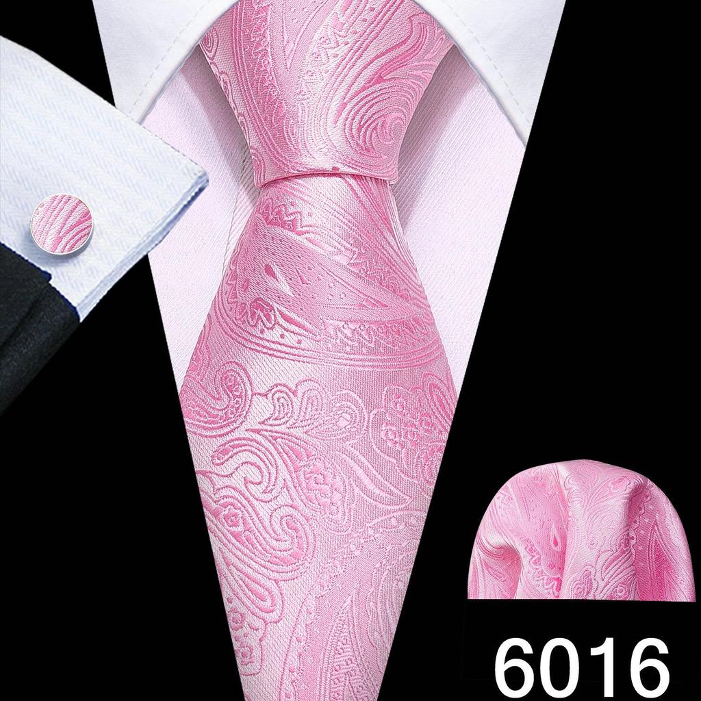 Barry.Wang Set Cravată Batistă Butoni Maro roșu negru carouri Jacquard Țesut Nuntă