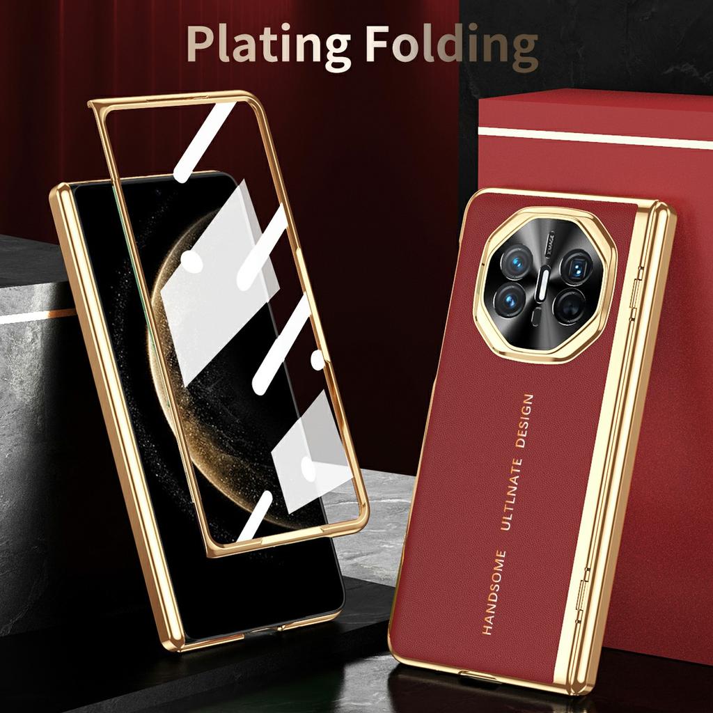 Für Huawei Mate X6 Hülle PU Leder+PC Galvanisierung Handyhülle mit gehärtetem Glas Bildschirmschutz