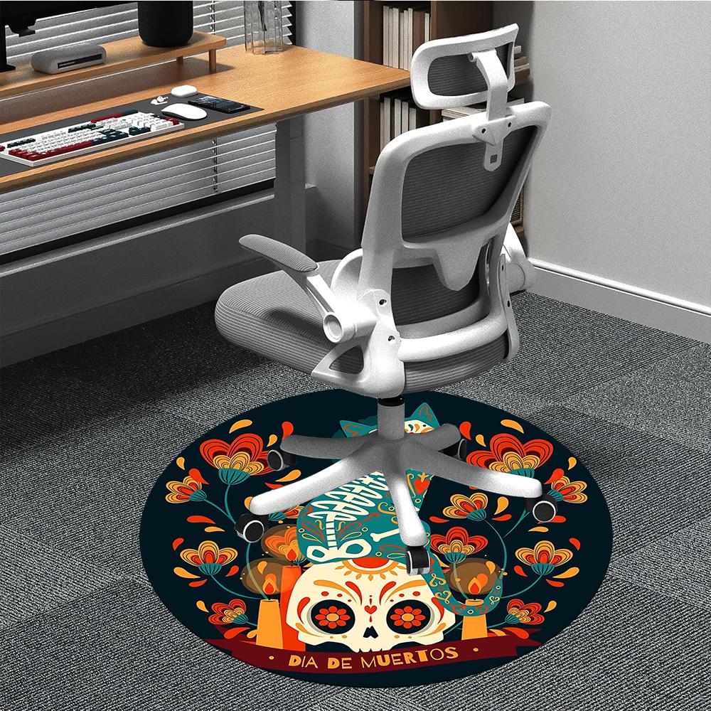 1pc Dia De Muertos, Cat Sugar Skull Office Round Area Rug,  Mat Suitable For Office, Under Office Chairs Bedroom Living Room Home Decor, Room Deco