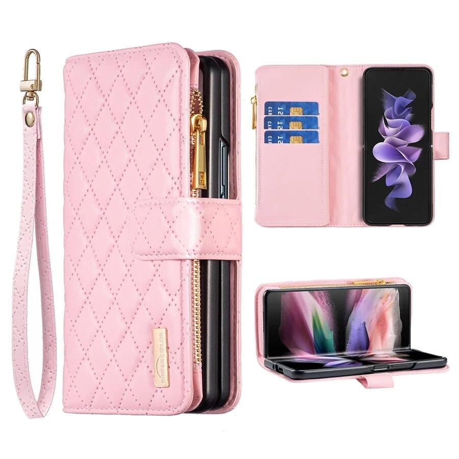 Wallet Small Fragrance Flip Zipper Leather Case For Samsung Galaxy Z Fold5 Z Fold4 Z Fold3 5G Magnetic Flip Cover