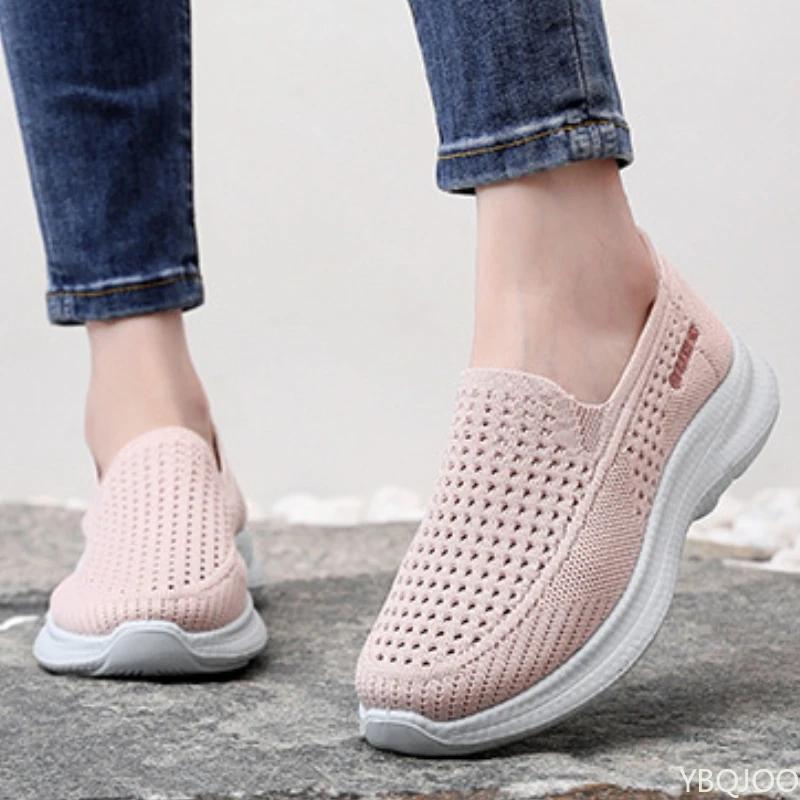 Fashion Mesh Breathable Soft Sole Hollowed Out One Foot Walking Sports Casual Shoes with Simple Flat Bottom Zapatos De Mujer Sneakers