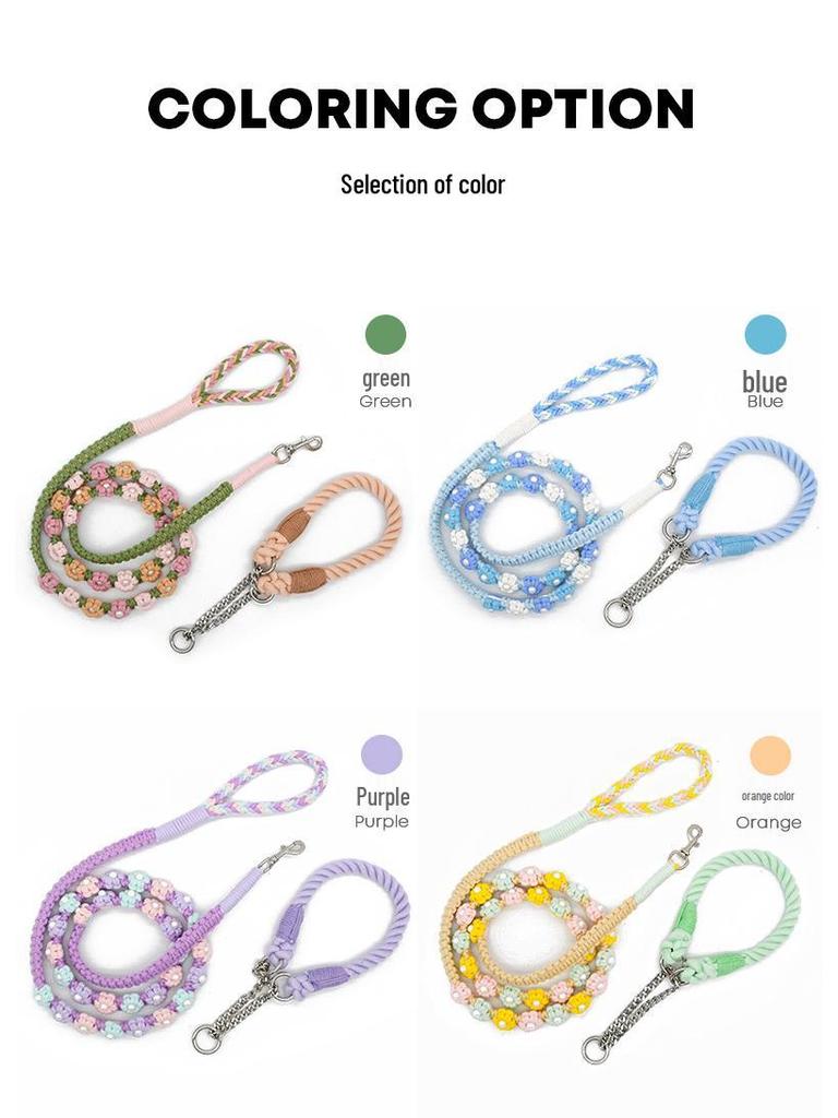 Ручна плетена повідка та ланцюг-нашийник для маленьких і середніх собак