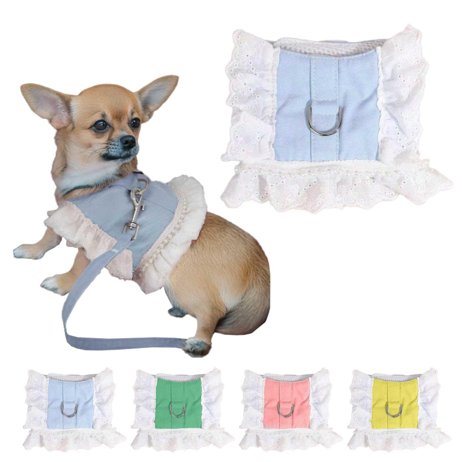 

CLOGRATIA Chihuahua Puppy Harness and Leash for Small Toy and with Easy to Put on and Take Cute and Stylish Dogs, Poodles, Walks, Frills, Off, синій