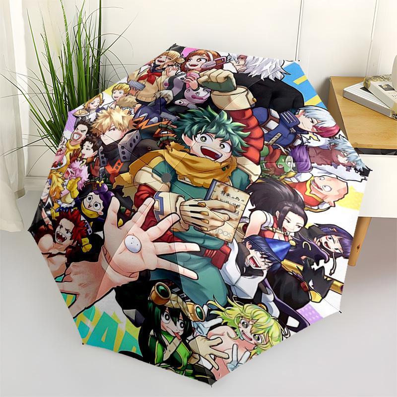 1pc My Hero Academia Characters Automatic Folding Umbrella, Portable 3-Fold Design with 8-Bone Iron Frame, Outdoor for Fans, Travelers, Daily Use, and