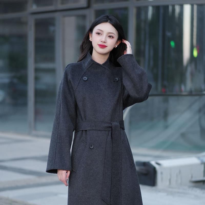 2025 Winter Korean Style Women's Double-Sided Wool Coat with Stand Collar