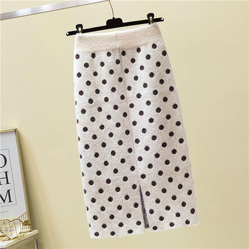 

Юбка из искусственного меха норки, толстая, трикотажная, средней длины, в осенне-зимнем стиле, с разрезом на бедрах 3XL