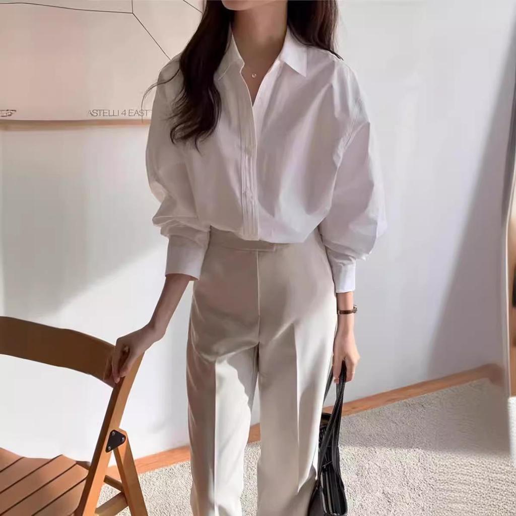 2025 Korean Chic French Style Loose-Fit Pink Long-Sleeve Shirt for Women