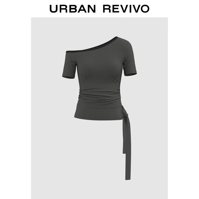 UR Women s Asymmetrical Neck Pleated Strap Short T-shirt M