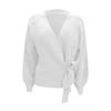 Ladies Long Sleeve V-neck Bowknot Pearl  Color Waist Knit Cardigan Sweater