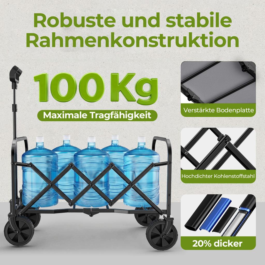 Carro Plegable Pequeño 100KG, Carro de Mano, Carrito de Compras Carro de Camping con Asa Ajustable en Altura, Ligero y Ahorra Espacio y Estable, Negro