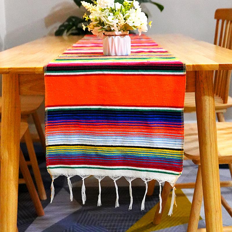 Mexican table flag blanket party tablecloth woven tablecloth fringed blanket Mexican tablecloth striped blanket