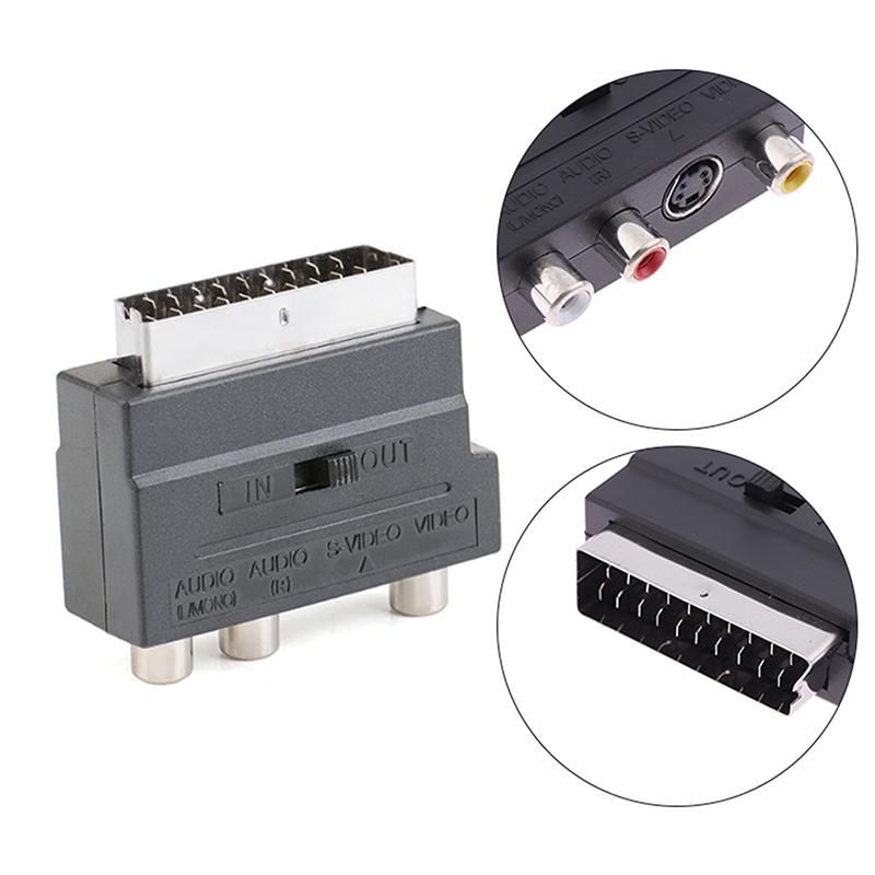 21Pin Scart Adaptor Av Block To Rca Phono Composite S-Video With In/Out Switch Scart Adaptor Av Block