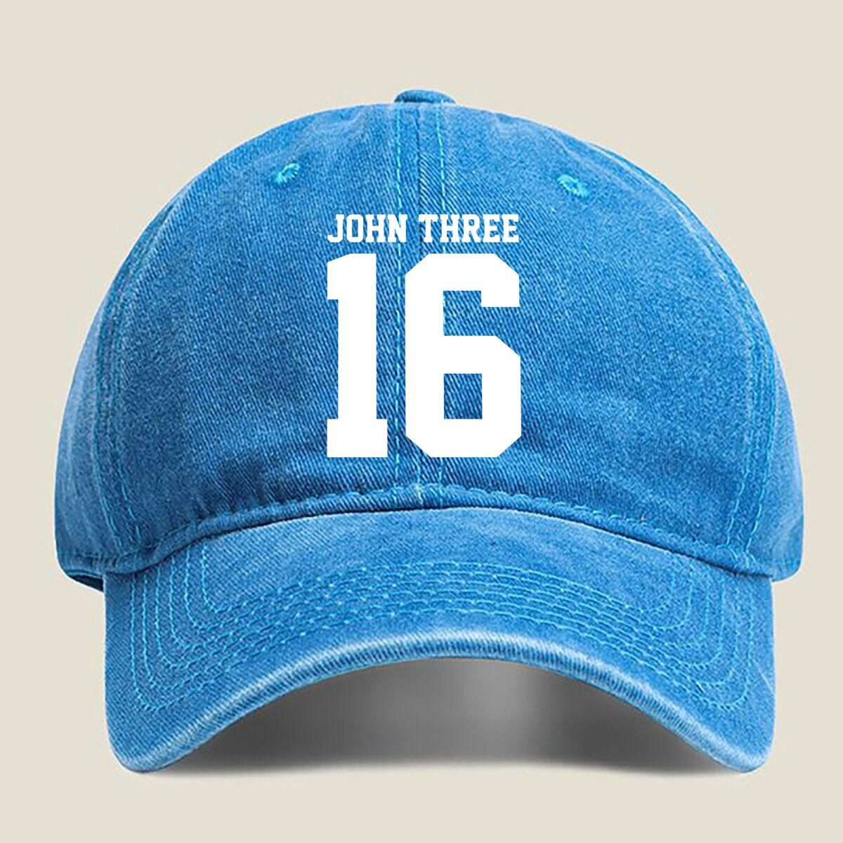 

John Three “16” Jersey Fashion Washed Baseball Cap Hat Outdoor Activities One Size озеро синього кольору