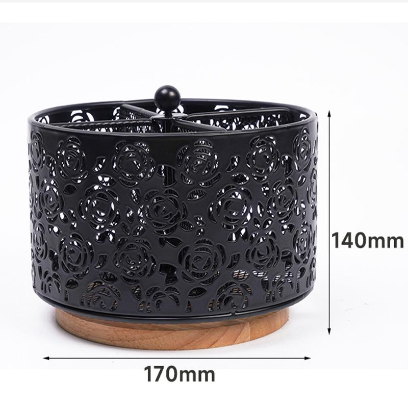 

Nordic style creative craftsmanship hollow metal pen holder cosmetic brush placement cylinder wrought iron desktop storage cylinder Rose lace pen holder (with bamboo base) чёрный