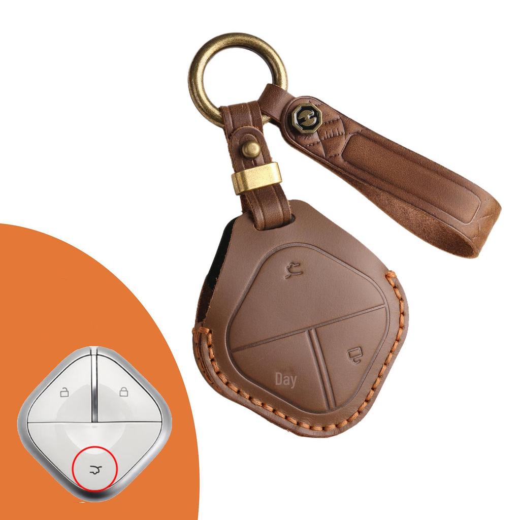 Husă cheie din piele naturală pentru Wuling Bingo și Baojun Yueye KIWI Qingkong EV - Breloc bărbătesc