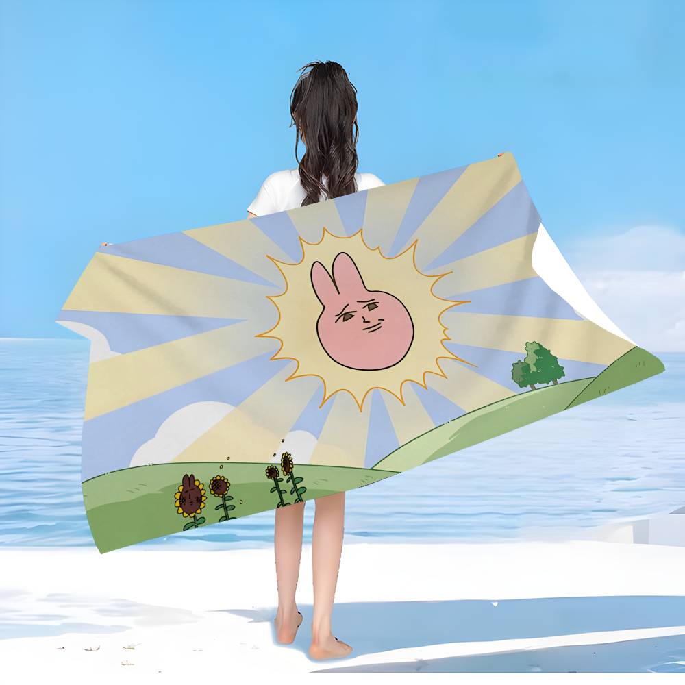 My F-Friend Pink Rabbit Funny Anime Beach Towel Colorful Bath Towels For Girl Microfiber Quick Dry Custom Sand Free Beach