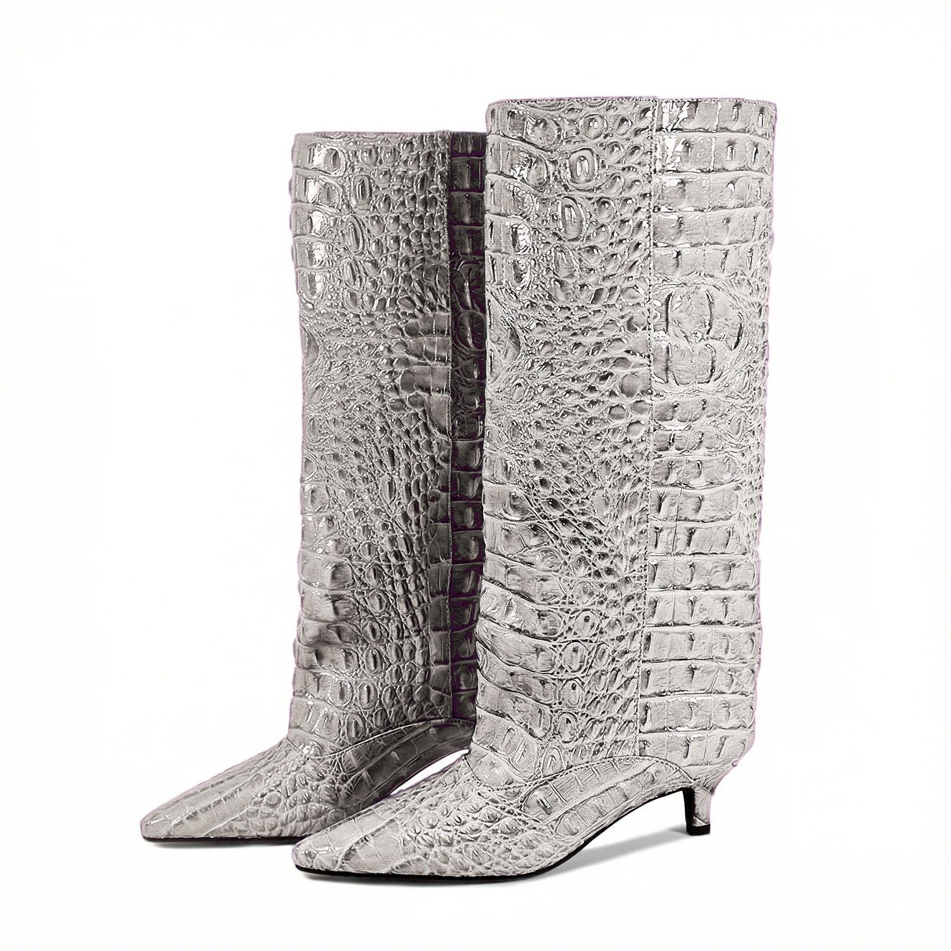 Wide Calf Crocodile Pattern Knee-High Kitten