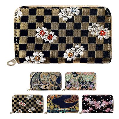 Coin Round Zipper Small Coin Coin Gorgeous Nishijin Benkei Lattice and Cherry Blossoms Case, Pouch, Wallet, Purse, Case, Compact, Women's, Kimono,