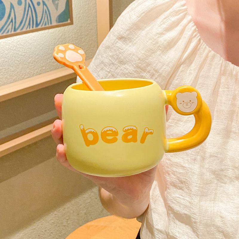 Milk fufu cute cartoon ceramic mug with spoon girls office coffee milk breakfast drinking cup