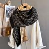 Autumn and winter double C pattern jacquard scarf personalized exquisite portrait badge scarf thickened warm long shawl