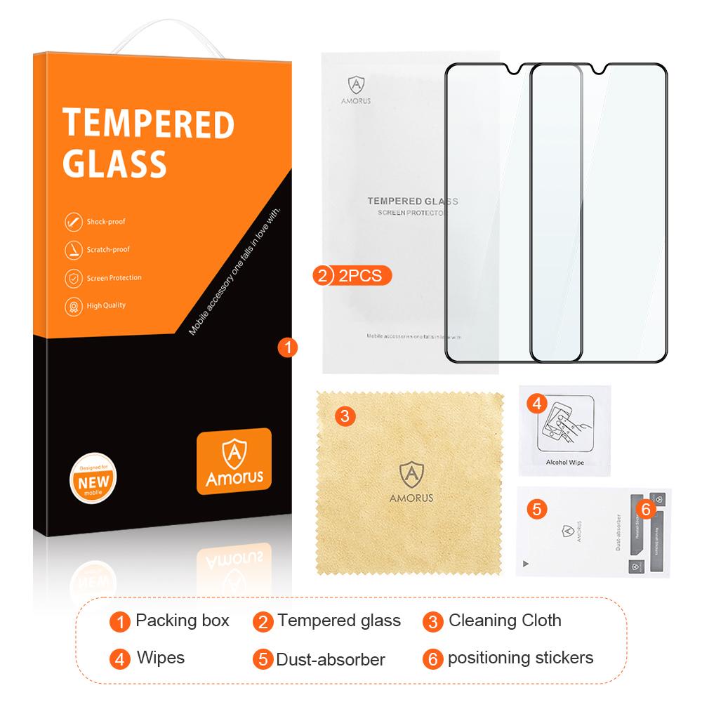 AMORUS 2Pcs Full Glue Abrasion-Resistant Silk Printing Full Screen Covering Tempered Glass Protector Film for Samsung Galaxy A51 4G SM-A515