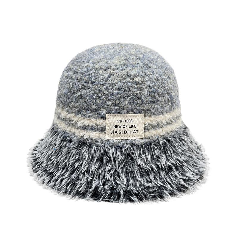 Korean Version Women's Plush Knitted Hat Women's Autumn and Winter Fisherman Hat Stripes Thick Warm Hat