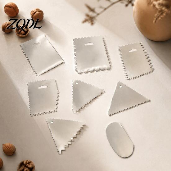 Multipurpose Kitchen Spatula for Dough Stainless Steel Cake Scraper with Multi-faceted Sawtooth, Rectangle/Pentagon/Triangle/Semi-circle Shape