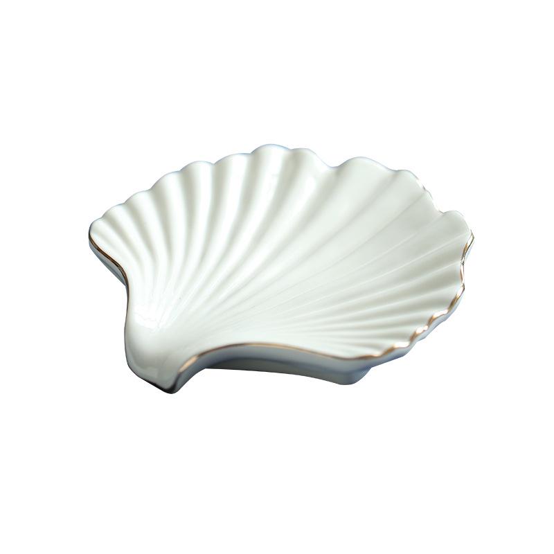 White Seashell Porcelain Soap Dish - Ceramic Jewelry Holder & Draining Tray Gift
